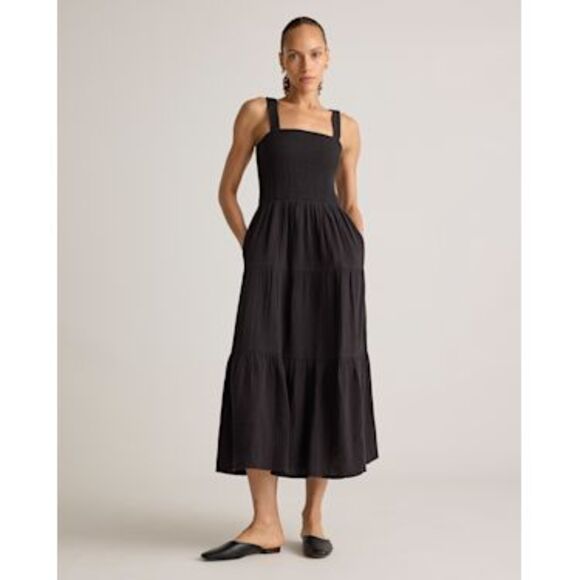 Quince Dresses & Skirts - Quince Womens 100% Organic Cotton Gauze Smocked Sleeveless Maxi Dress Black M